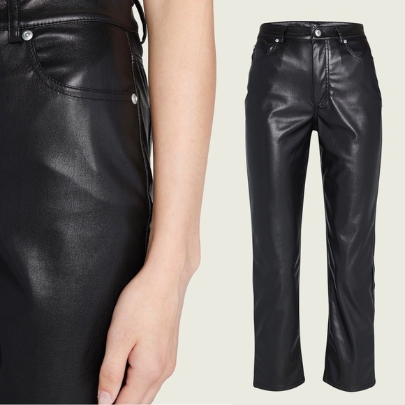 NWT JONATHAN SIMKHAI High Rise Vegan Leather Slim Straight Ankle Cropped Pants 2 - Picture 10 of 10